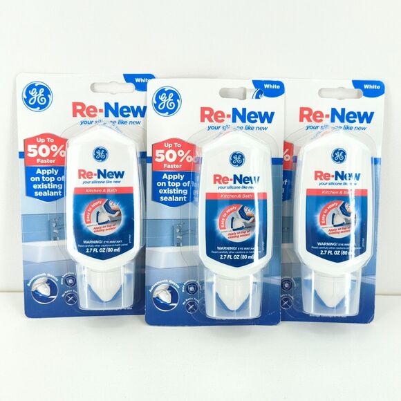 GE Re-New Kitchen Bath Sealant Silicone White 2.7 oz Bundle Lot of 3 NEW - Picture 1 of 5